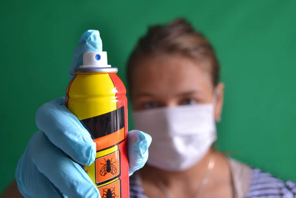 Woman spraying chemicals to kill bugs